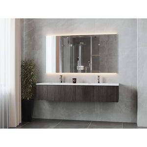 Legno 72" Carbon Oak Double Sink Bathroom Vanity with Matte White VIVA Stone Solid Surface Countertop - 313LGN-72DCR-MW