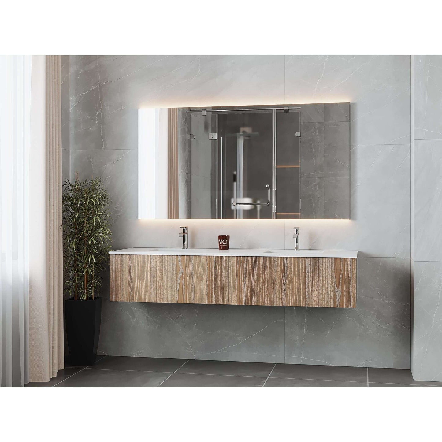 Legno 72" Weathered Grey Double Sink Bathroom Vanity with Matte White VIVA Stone Solid Surface Countertop - 313LGN-72DWG-MW