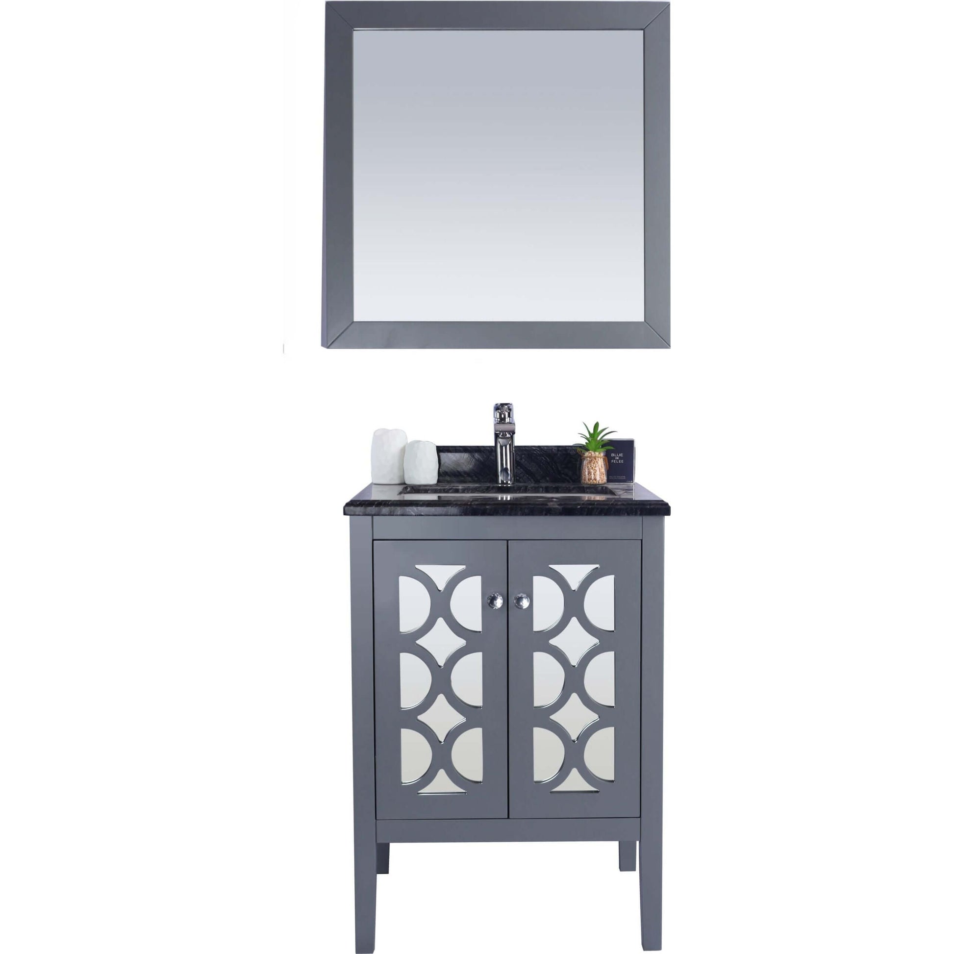 Mediterraneo 24" Grey Bathroom Vanity with Black Wood Marble Countertop - 313MKSH-24G-BW