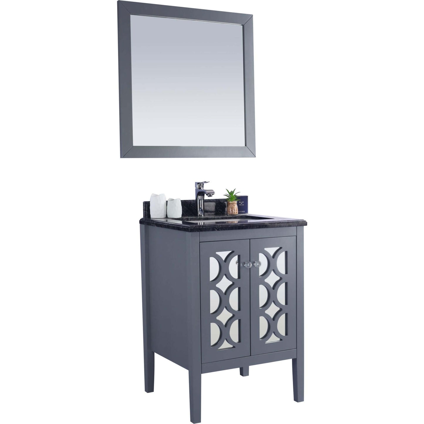 Mediterraneo 24" Grey Bathroom Vanity with Black Wood Marble Countertop - 313MKSH-24G-BW