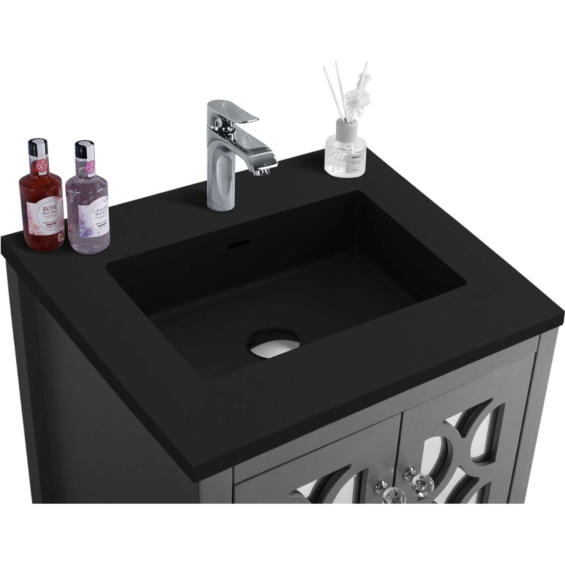 Mediterraneo 24" Grey Bathroom Vanity with Matte Black VIVA Stone Solid Surface Countertop - 313MKSH-24G-MB