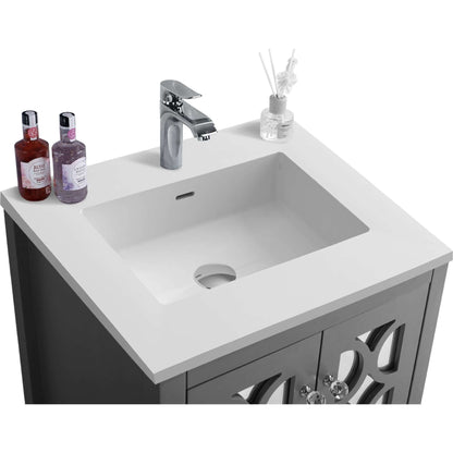 Mediterraneo 24" Grey Bathroom Vanity with Matte White VIVA Stone Solid Surface Countertop - 313MKSH-24G-MW