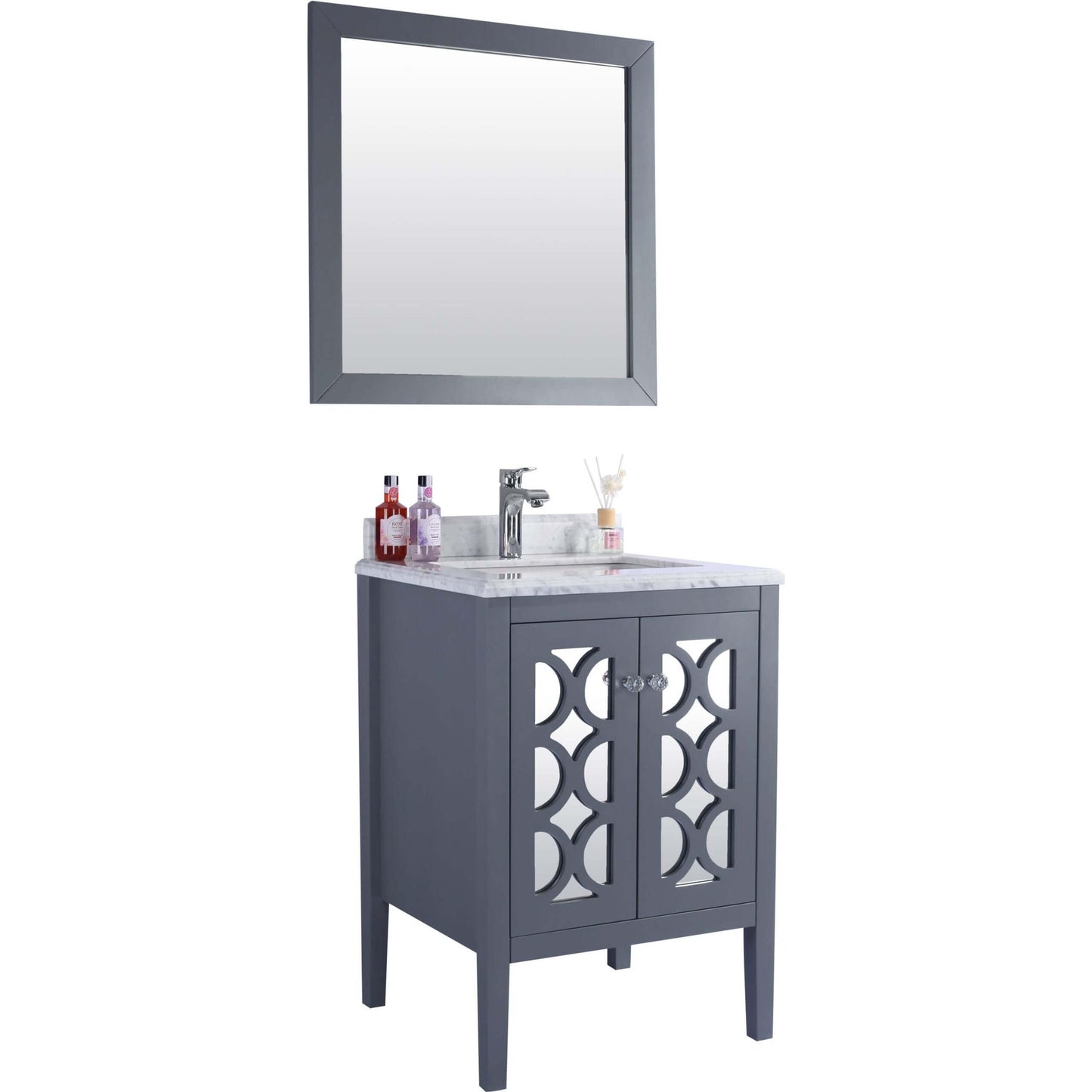 Mediterraneo 24" Grey Bathroom Vanity with White Carrara Marble Countertop - 313MKSH-24G-WC