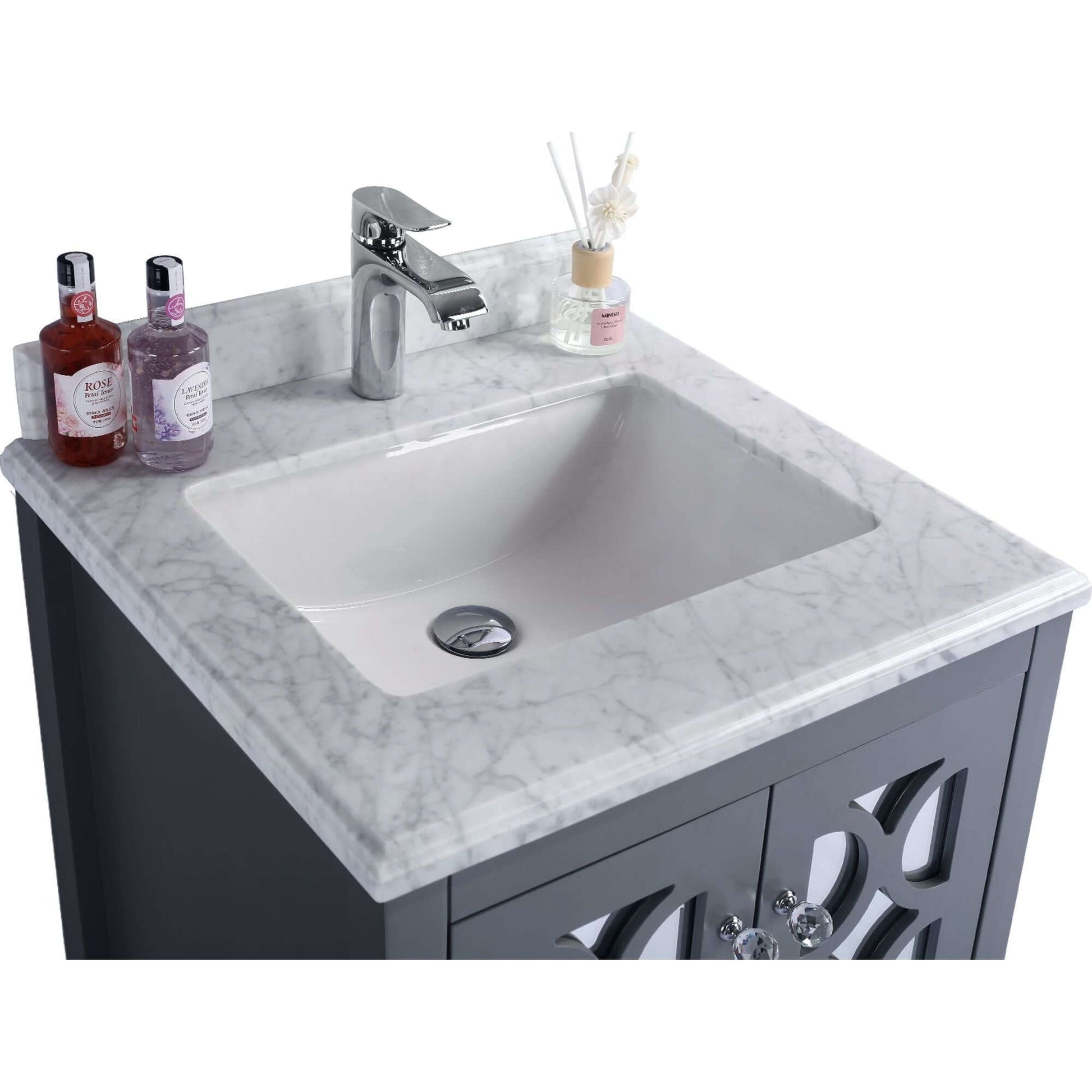 Mediterraneo 24" Grey Bathroom Vanity with White Carrara Marble Countertop - 313MKSH-24G-WC