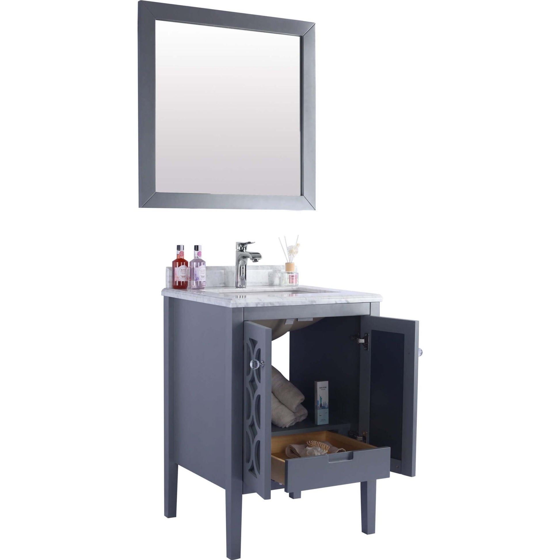 Mediterraneo 24" Grey Bathroom Vanity with White Carrara Marble Countertop - 313MKSH-24G-WC