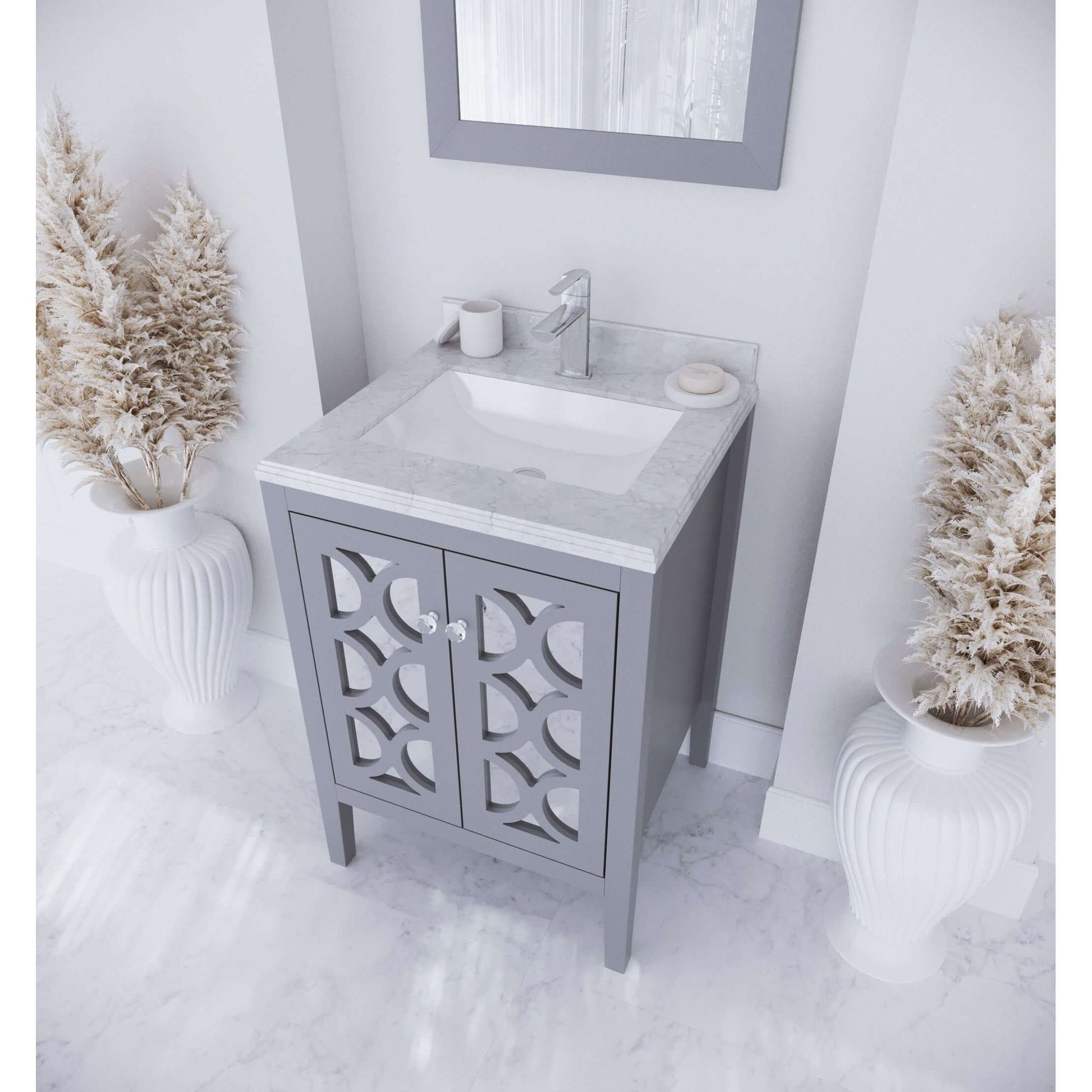 Mediterraneo 24" Grey Bathroom Vanity with White Carrara Marble Countertop - 313MKSH-24G-WC