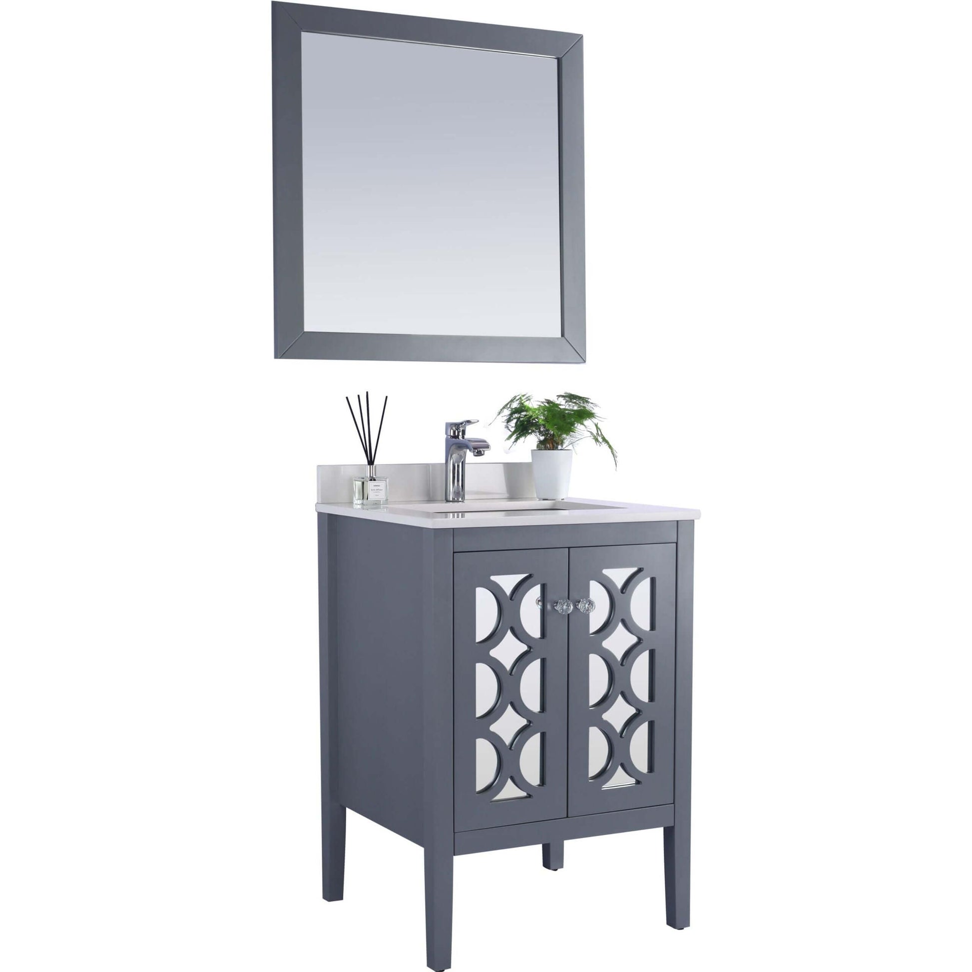 Mediterraneo 24" Grey Bathroom Vanity with White Quartz Countertop - 313MKSH-24G-WQ