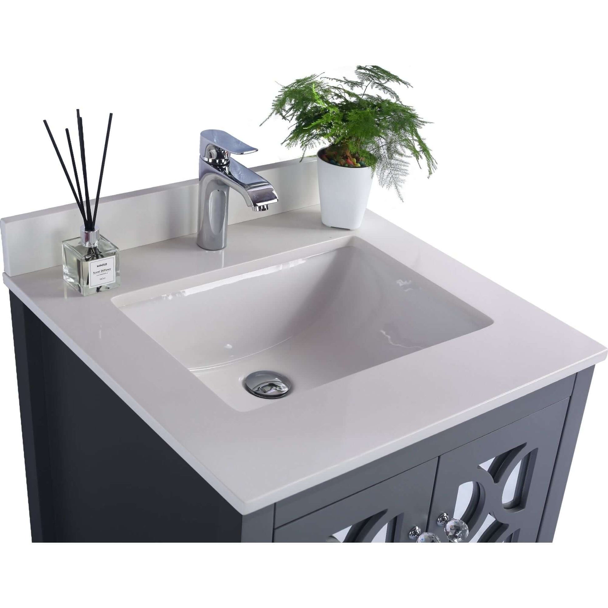 Mediterraneo 24" Grey Bathroom Vanity with White Quartz Countertop - 313MKSH-24G-WQ