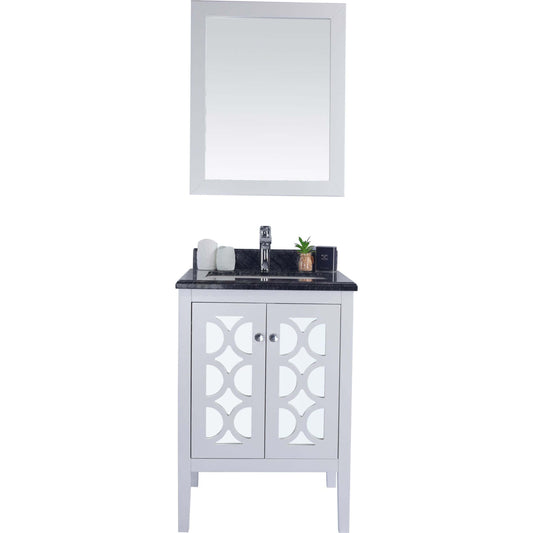 Mediterraneo 24" White Bathroom Vanity with Black Wood Marble Countertop - 313MKSH-24W-BW