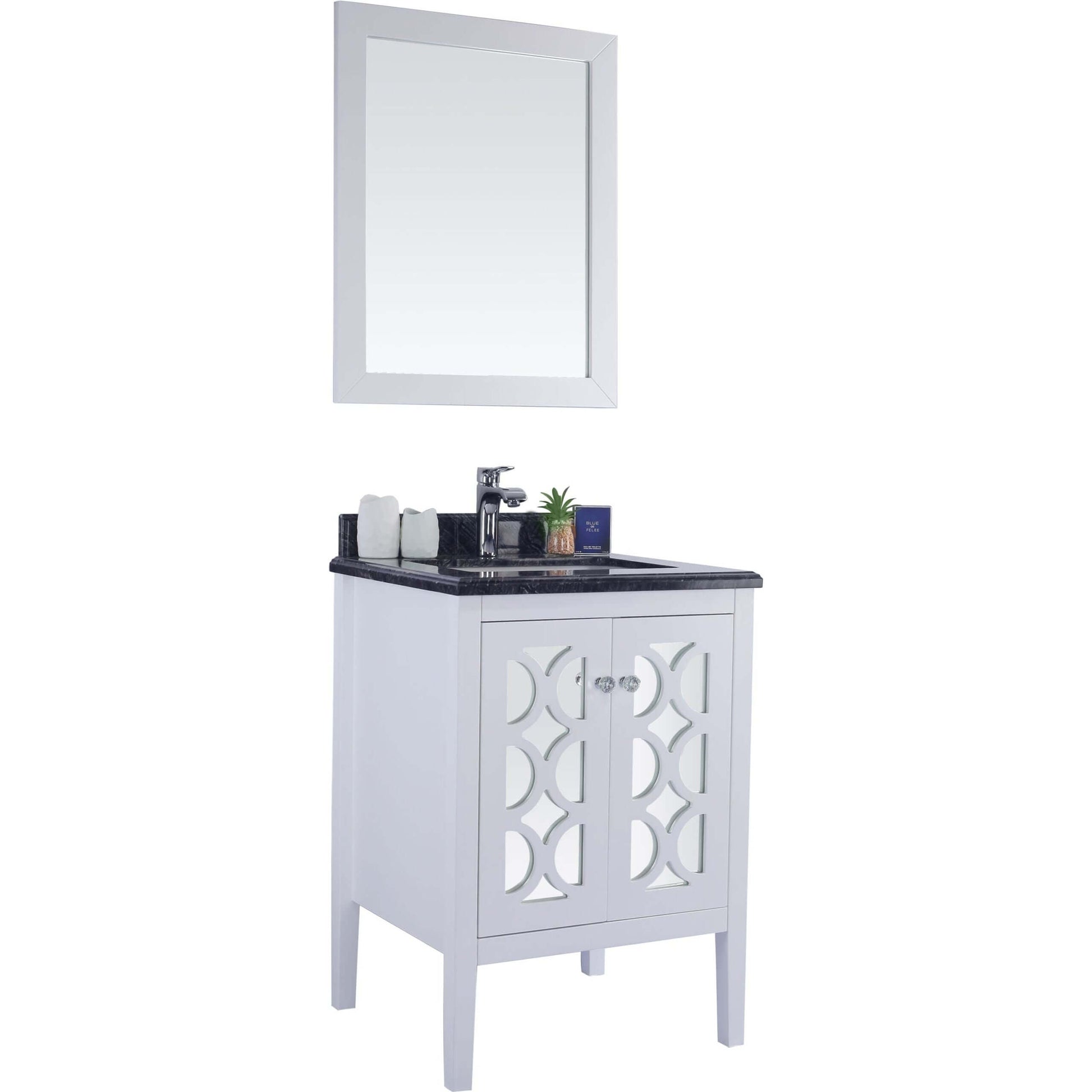 Mediterraneo 24" White Bathroom Vanity with Black Wood Marble Countertop - 313MKSH-24W-BW