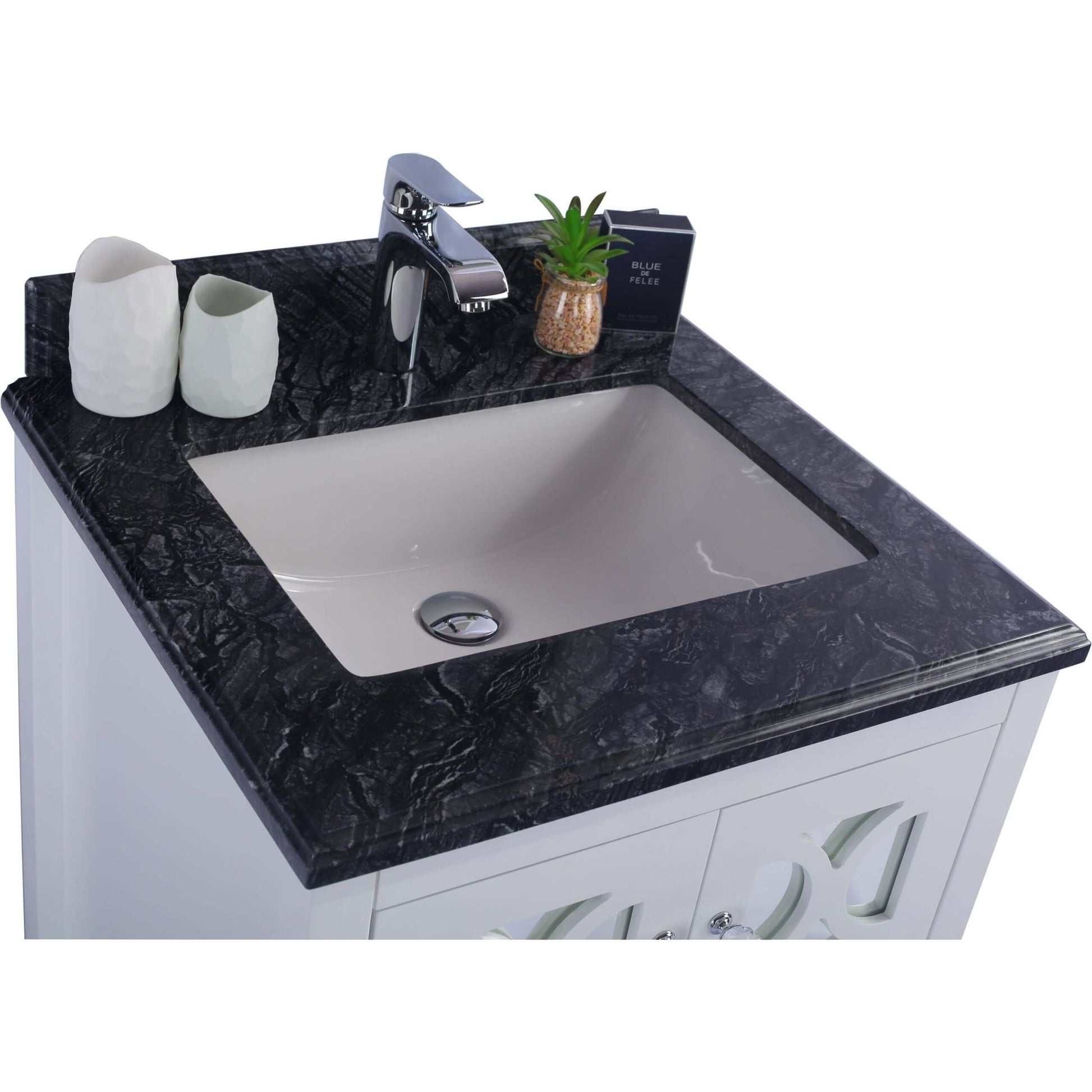 Mediterraneo 24" White Bathroom Vanity with Black Wood Marble Countertop - 313MKSH-24W-BW