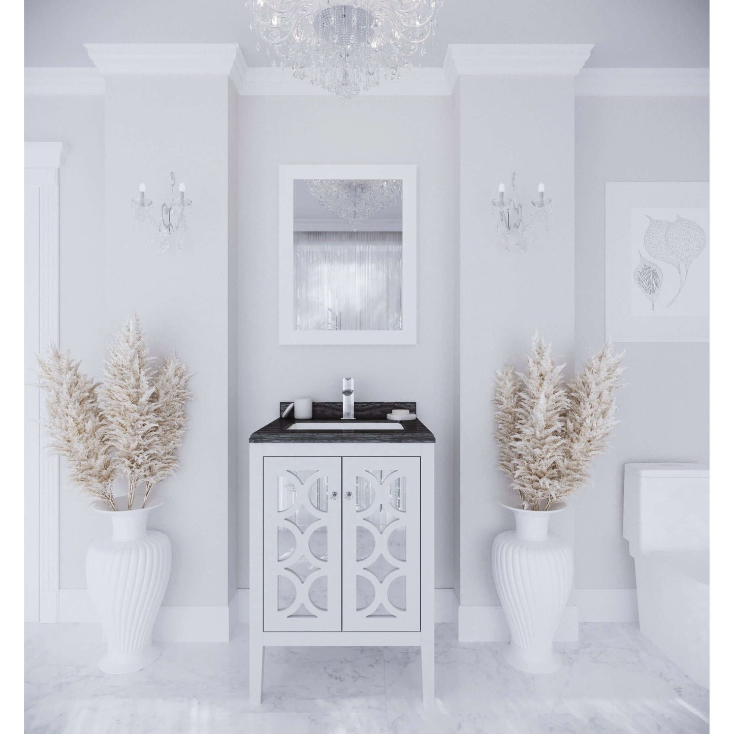 Mediterraneo 24" White Bathroom Vanity with Black Wood Marble Countertop - 313MKSH-24W-BW