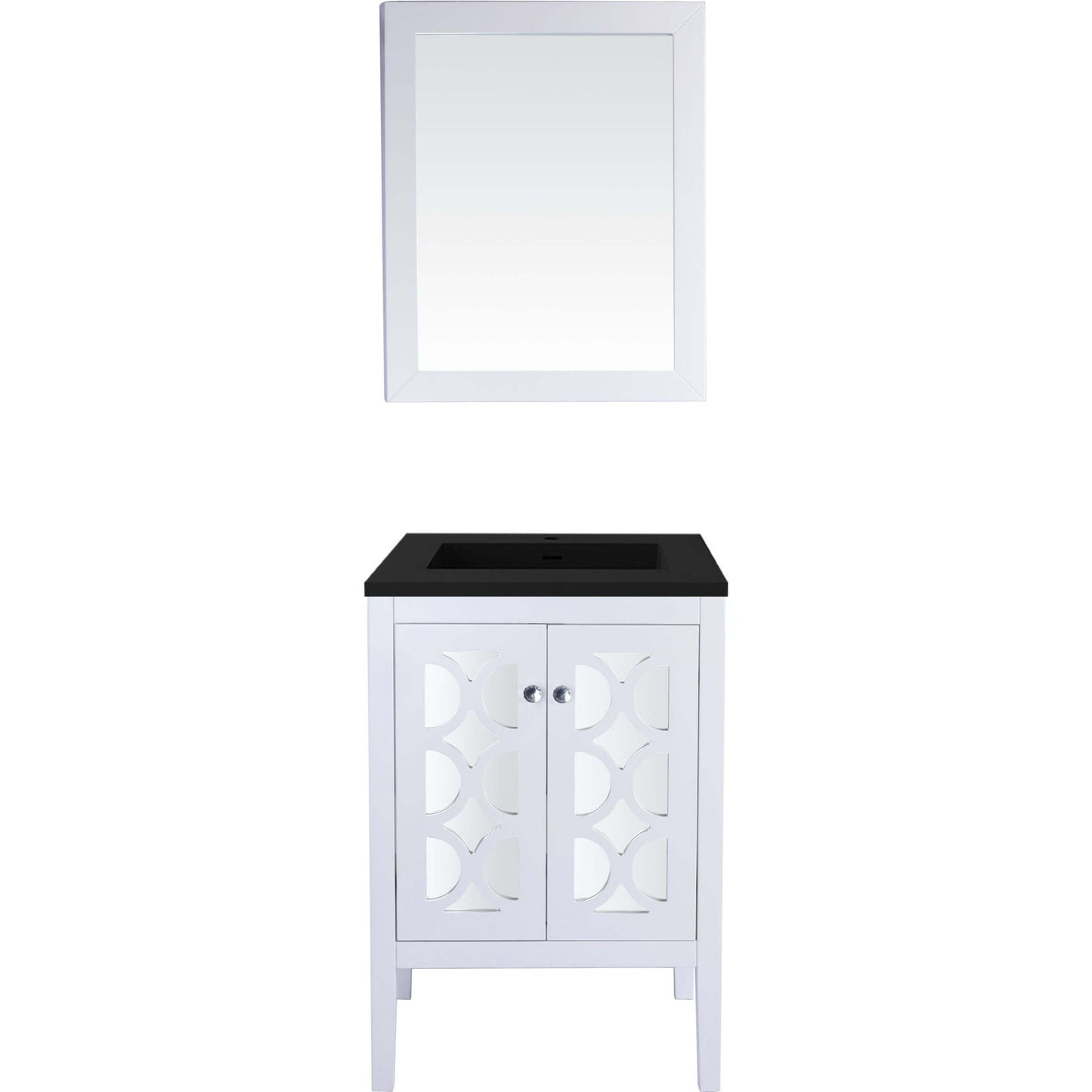 Mediterraneo 24" White Bathroom Vanity with Matte Black VIVA Stone Solid Surface Countertop - 313MKSH-24W-MB