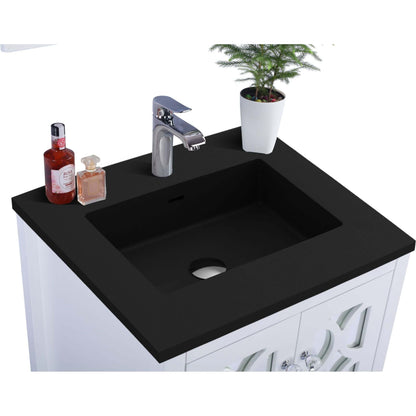 Mediterraneo 24" White Bathroom Vanity with Matte Black VIVA Stone Solid Surface Countertop - 313MKSH-24W-MB