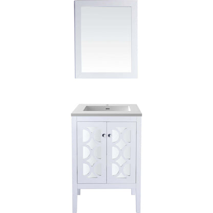 Mediterraneo 24" White Bathroom Vanity with Matte White VIVA Stone Solid Surface Countertop - 313MKSH-24W-MW