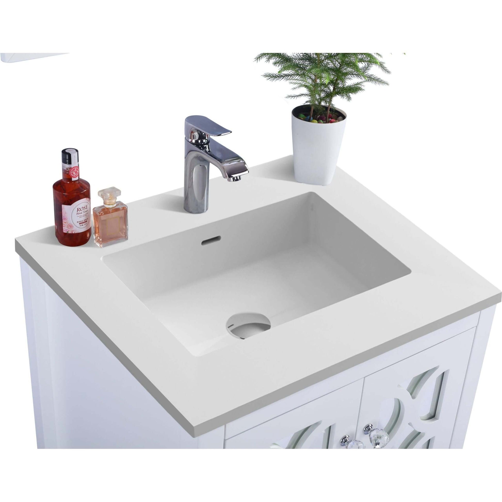 Mediterraneo 24" White Bathroom Vanity with Matte White VIVA Stone Solid Surface Countertop - 313MKSH-24W-MW