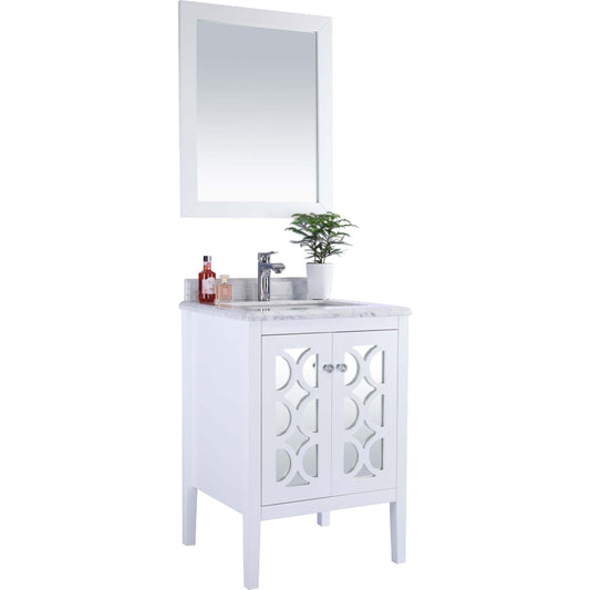 Mediterraneo 24" White Bathroom Vanity with White Carrara Marble Countertop - 313MKSH-24W-WC