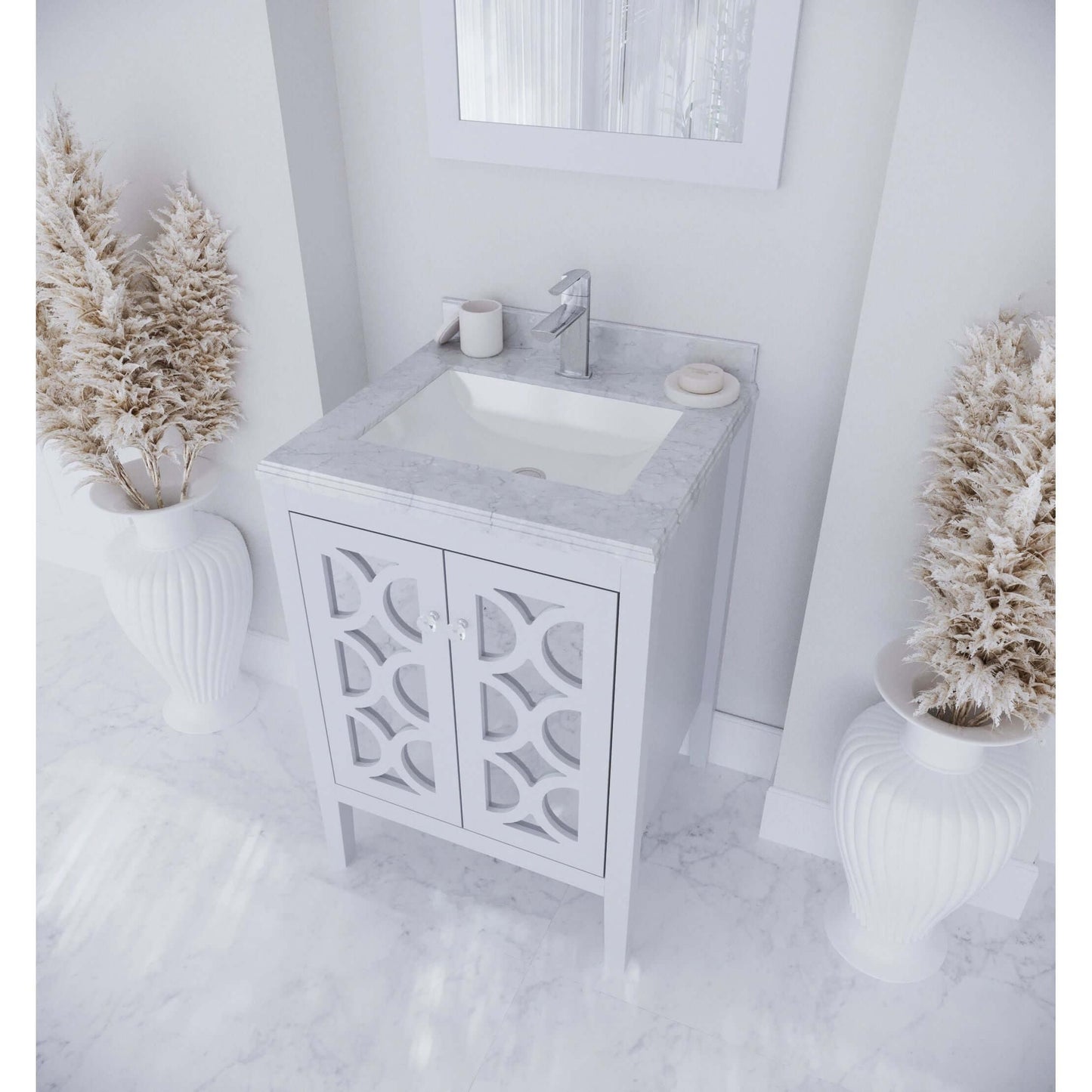 Mediterraneo 24" White Bathroom Vanity with White Carrara Marble Countertop - 313MKSH-24W-WC