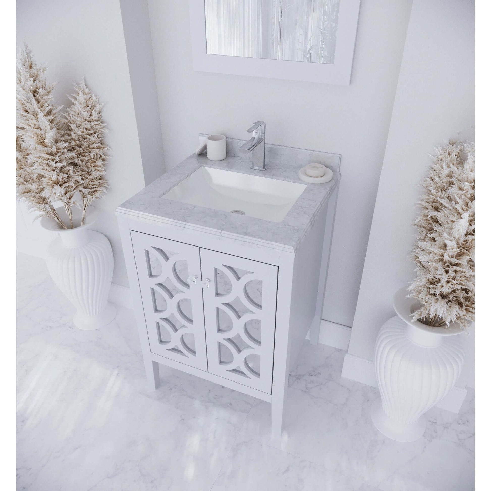 Mediterraneo 24" White Bathroom Vanity with White Carrara Marble Countertop - 313MKSH-24W-WC