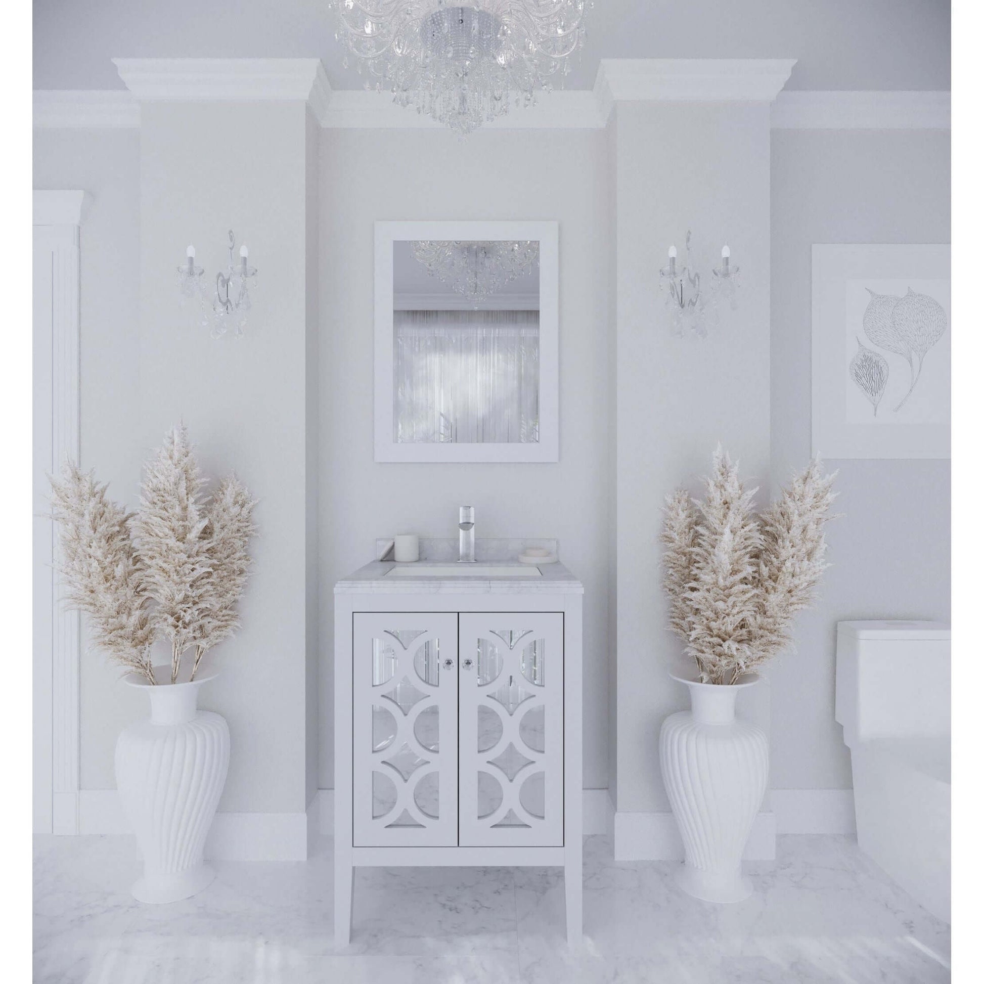 Mediterraneo 24" White Bathroom Vanity with White Carrara Marble Countertop - 313MKSH-24W-WC