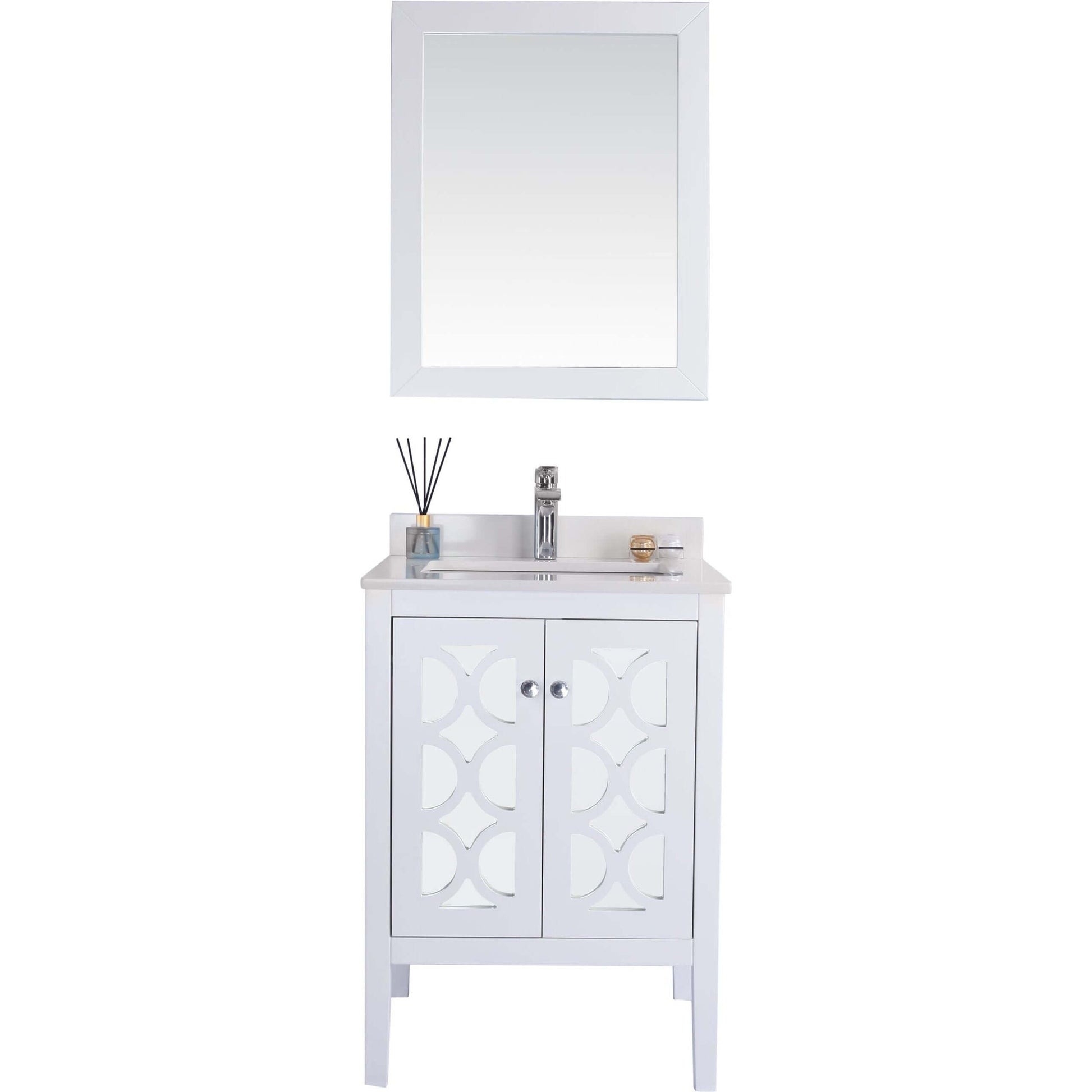 Mediterraneo 24" White Bathroom Vanity with White Quartz Countertop - 313MKSH-24W-WQ