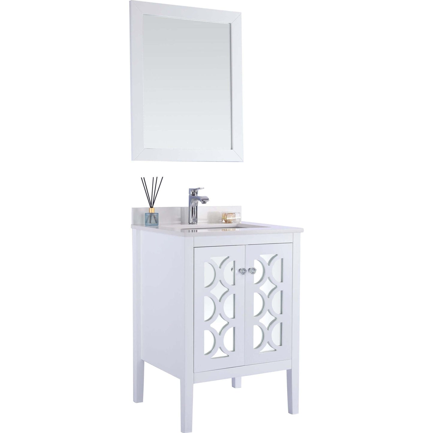 Mediterraneo 24" White Bathroom Vanity with White Quartz Countertop - 313MKSH-24W-WQ