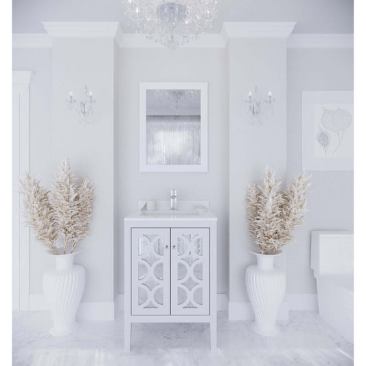 Mediterraneo 24" White Bathroom Vanity with White Quartz Countertop - 313MKSH-24W-WQ