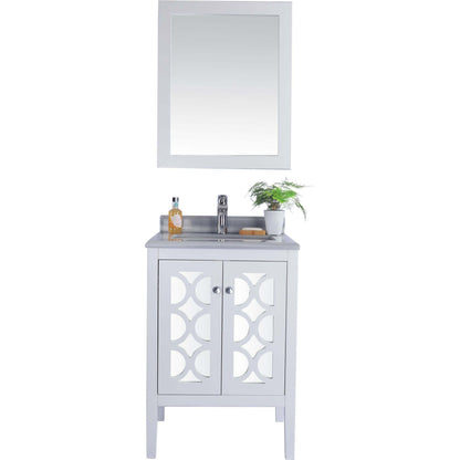 Mediterraneo 24" White Bathroom Vanity with White Stripes Marble Countertop - 313MKSH-24W-WS