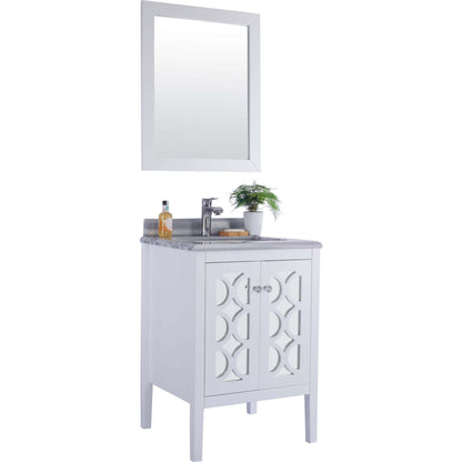 Mediterraneo 24" White Bathroom Vanity with White Stripes Marble Countertop - 313MKSH-24W-WS