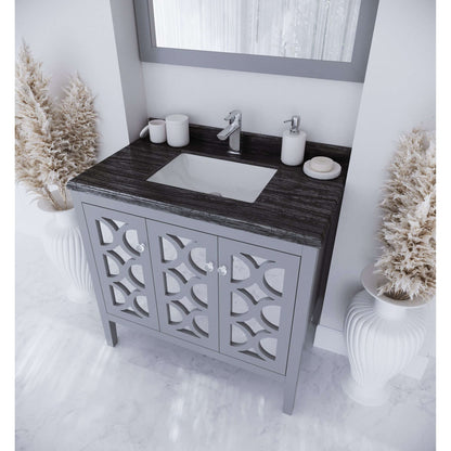 Mediterraneo 36" Grey Bathroom Vanity with Black Wood Marble Countertop - 313MKSH-36G-BW