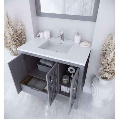 Mediterraneo 36" Grey Bathroom Vanity with Matte White VIVA Stone Solid Surface Countertop - 313MKSH-36G-MW