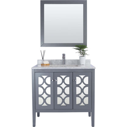 Mediterraneo 36" Grey Bathroom Vanity with White Carrara Marble Countertop - 313MKSH-36G-WC