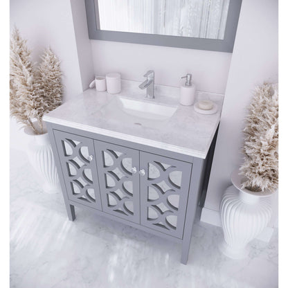 Mediterraneo 36" Grey Bathroom Vanity with White Carrara Marble Countertop - 313MKSH-36G-WC