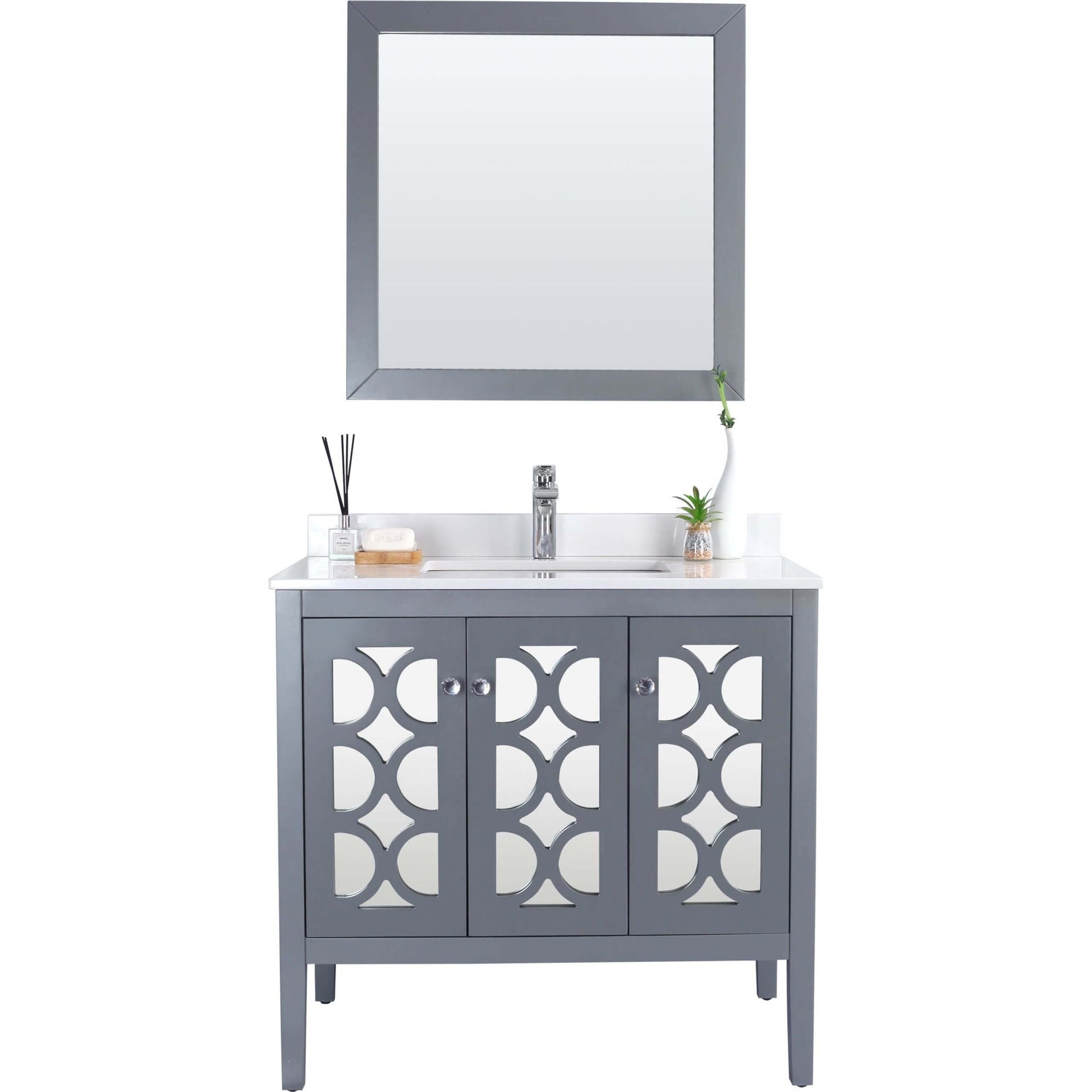 Mediterraneo 36" Grey Bathroom Vanity with White Quartz Countertop - 313MKSH-36G-WQ