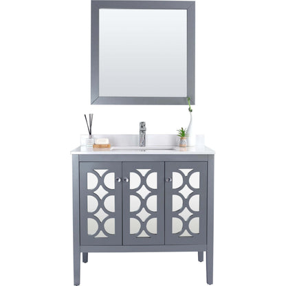 Mediterraneo 36" Grey Bathroom Vanity with White Quartz Countertop - 313MKSH-36G-WQ