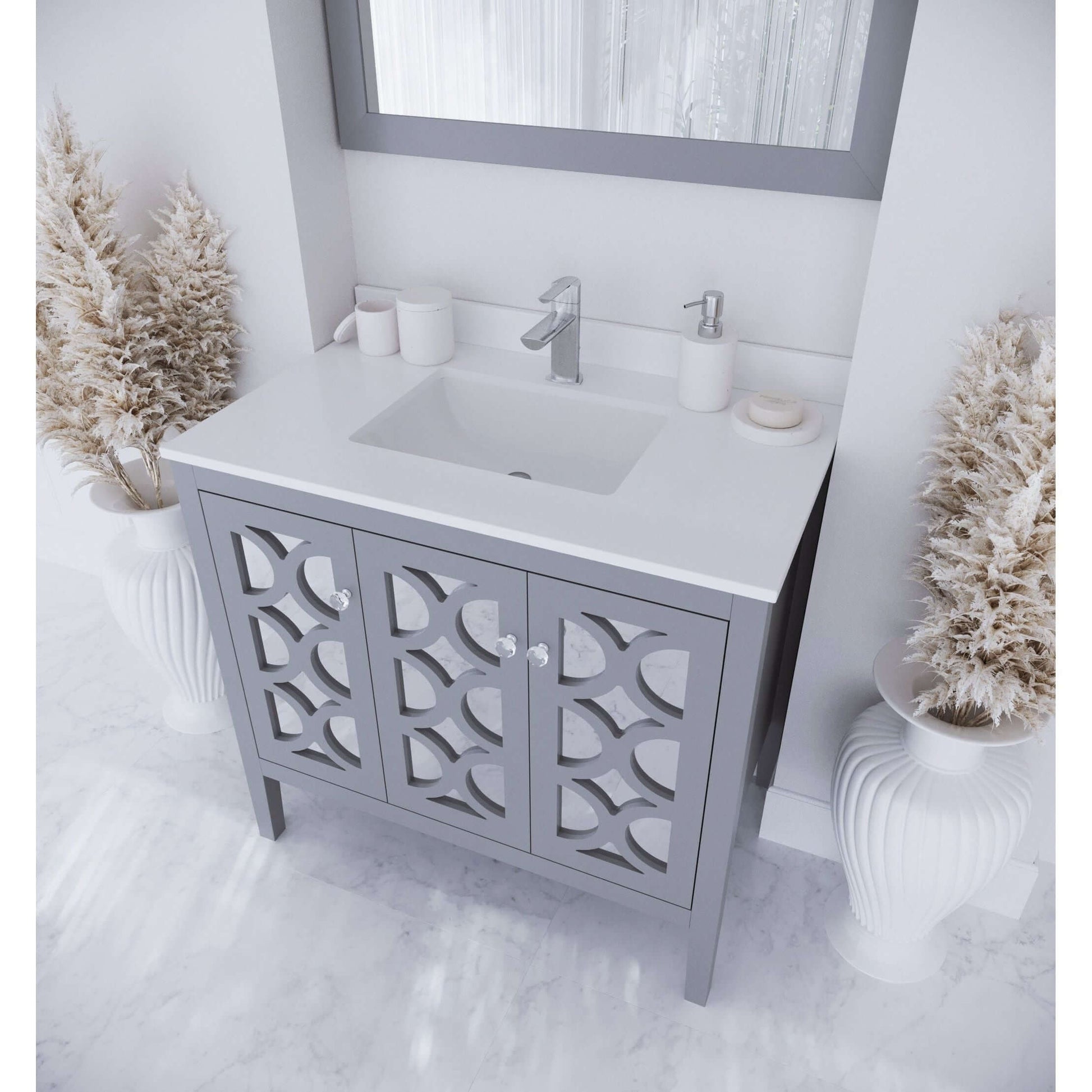 Mediterraneo 36" Grey Bathroom Vanity with White Quartz Countertop - 313MKSH-36G-WQ