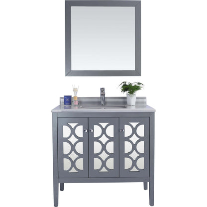 Mediterraneo 36" Grey Bathroom Vanity with White Stripes Marble Countertop - 313MKSH-36G-WS