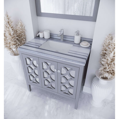 Mediterraneo 36" Grey Bathroom Vanity with White Stripes Marble Countertop - 313MKSH-36G-WS