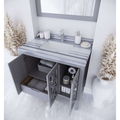 Mediterraneo 36" Grey Bathroom Vanity with White Stripes Marble Countertop - 313MKSH-36G-WS