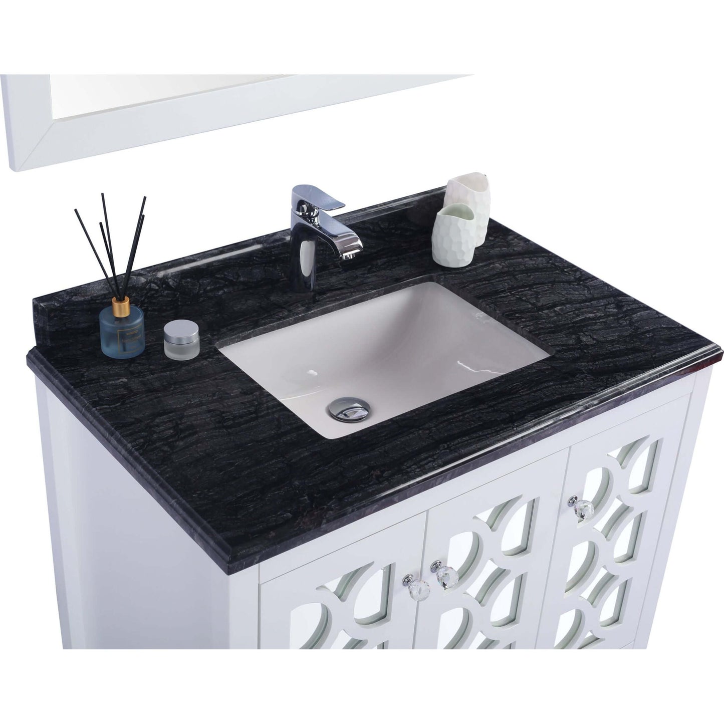 Mediterraneo 36" White Bathroom Vanity with Black Wood Marble Countertop - 313MKSH-36W-BW