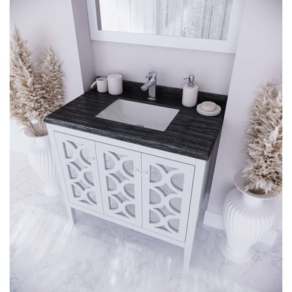 Mediterraneo 36" White Bathroom Vanity with Black Wood Marble Countertop - 313MKSH-36W-BW