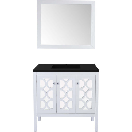 Mediterraneo 36" White Bathroom Vanity with Matte Black VIVA Stone Solid Surface Countertop - 313MKSH-36W-MB