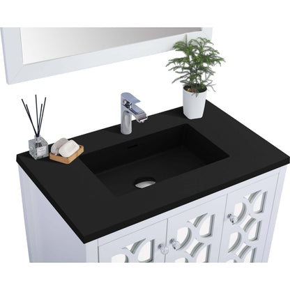 Mediterraneo 36" White Bathroom Vanity with Matte Black VIVA Stone Solid Surface Countertop - 313MKSH-36W-MB