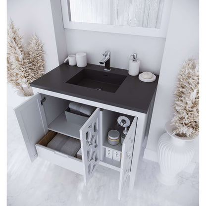 Mediterraneo 36" White Bathroom Vanity with Matte Black VIVA Stone Solid Surface Countertop - 313MKSH-36W-MB