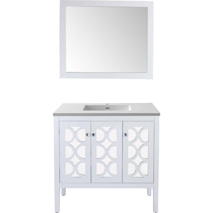 Mediterraneo 36" White Bathroom Vanity with Matte White VIVA Stone Solid Surface Countertop - 313MKSH-36W-MW