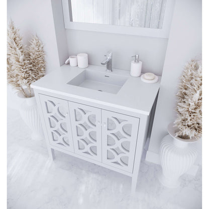 Mediterraneo 36" White Bathroom Vanity with Matte White VIVA Stone Solid Surface Countertop - 313MKSH-36W-MW