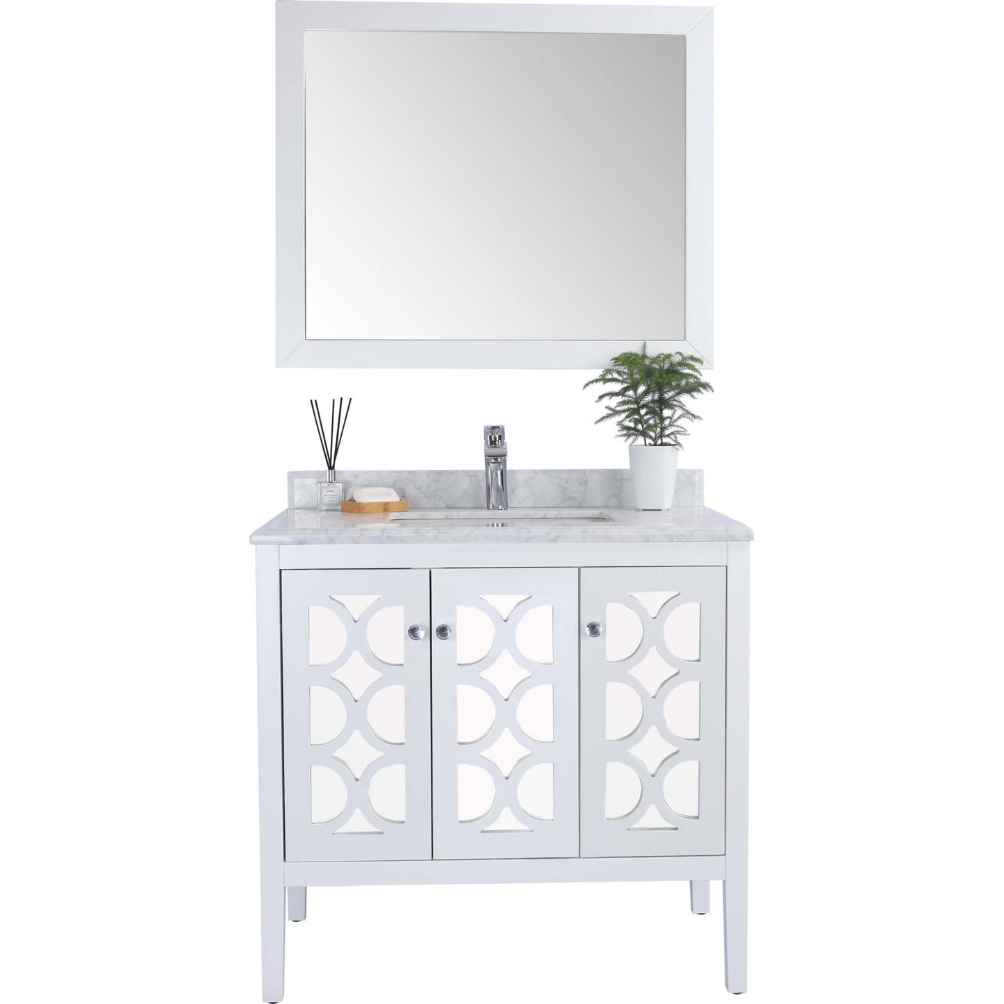 Mediterraneo 36" White Bathroom Vanity with White Carrara Marble Countertop - 313MKSH-36W-WC