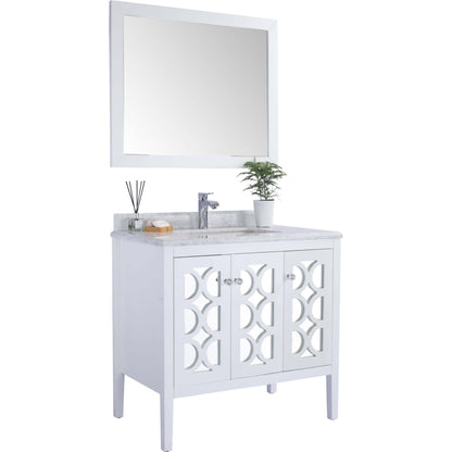 Mediterraneo 36" White Bathroom Vanity with White Carrara Marble Countertop - 313MKSH-36W-WC