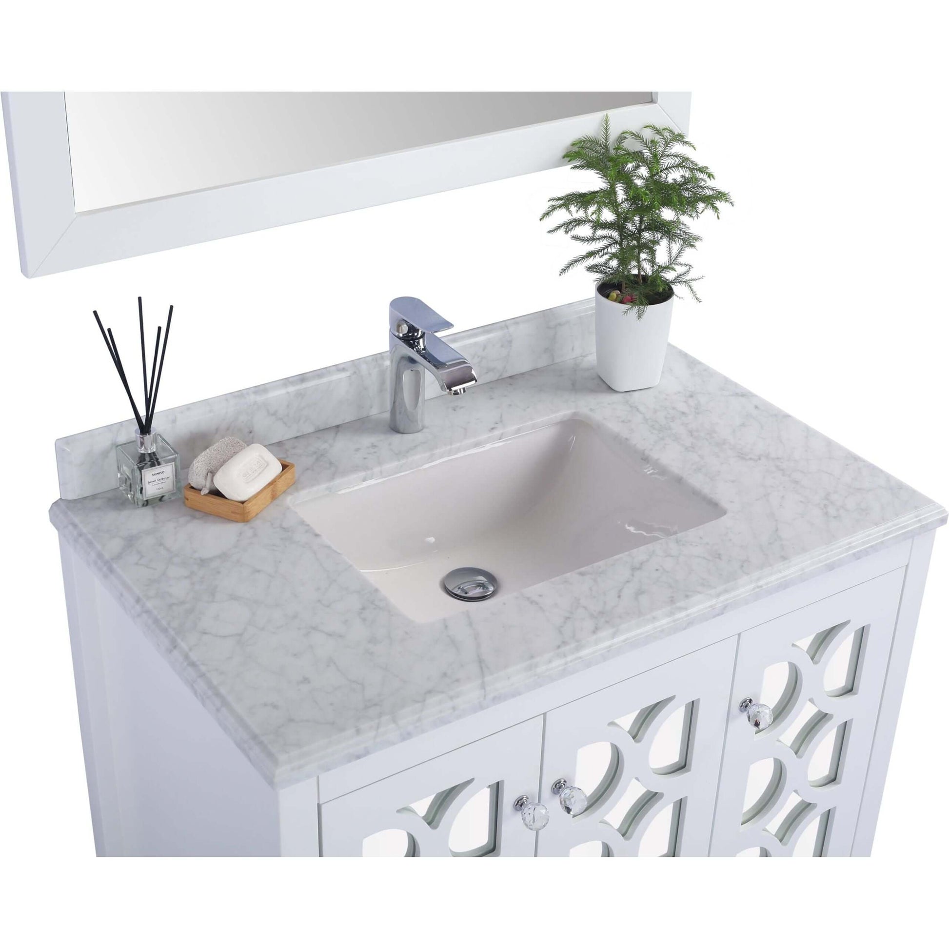 Mediterraneo 36" White Bathroom Vanity with White Carrara Marble Countertop - 313MKSH-36W-WC