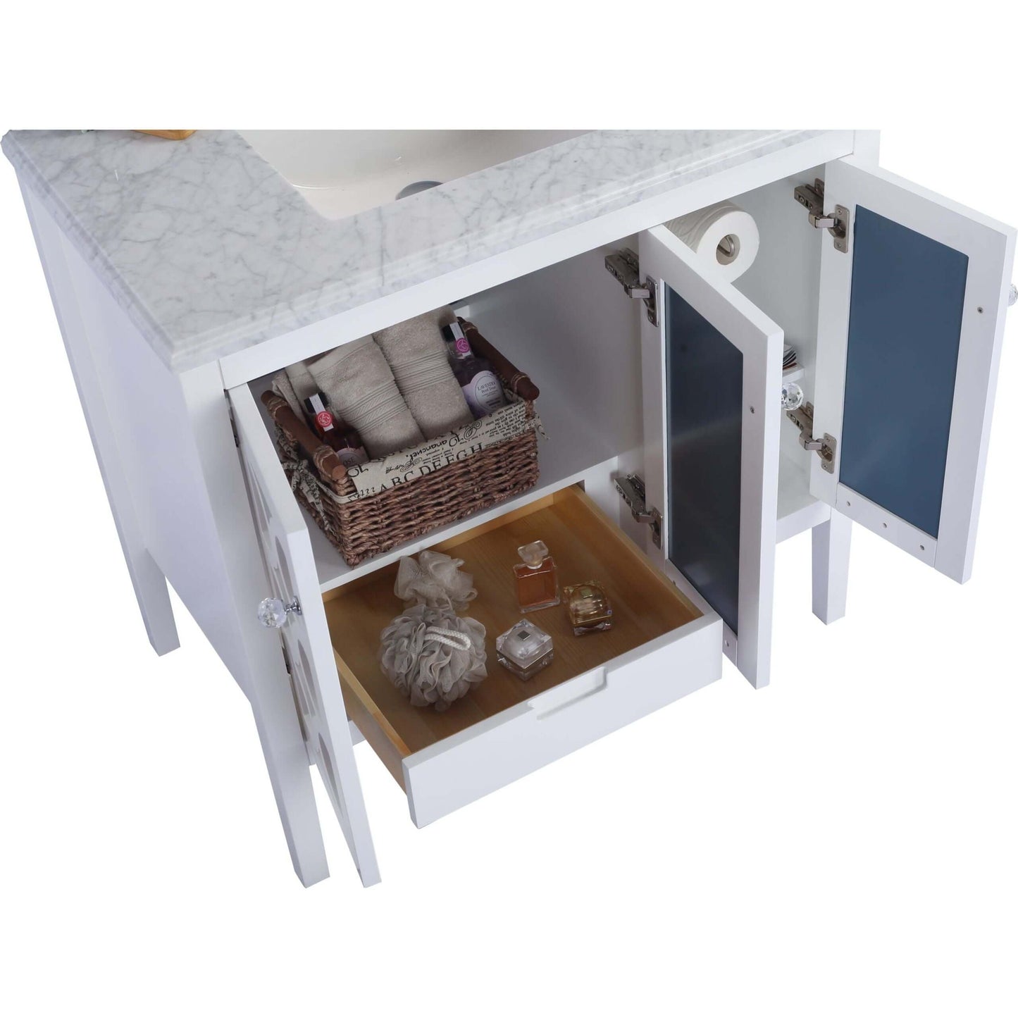 Mediterraneo 36" White Bathroom Vanity with White Carrara Marble Countertop - 313MKSH-36W-WC